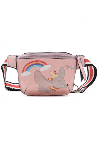 Cute Cartoon Elephant Rainbow Printed Striped Strap PU Leather Chest Bag Belt Bag 27*14*5 CM