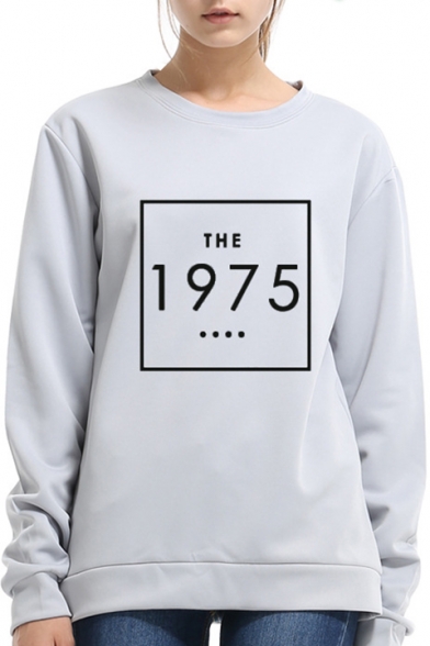 Fashion Simple Square Letter THE 1975 Print Crewneck Long Sleeve Casual Pullover Sweatshirt