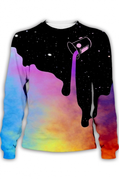 Funny Galaxy Dropped Drink 3D Pattern Round Neck Long Sleeve Pullover Sweatshirt
