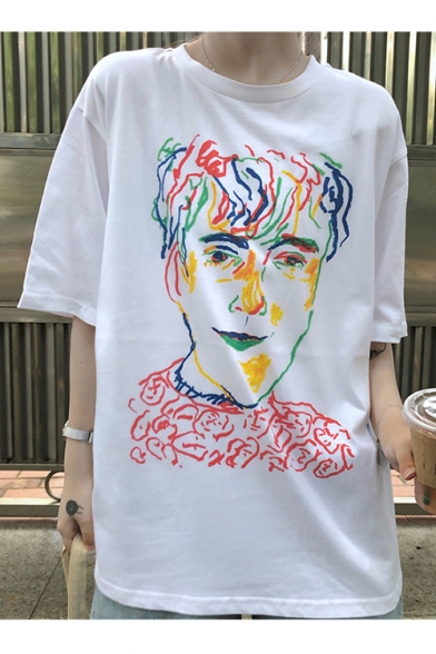Funny Painting Portrait Print Summer Oversized Boyfriend T-Shirt