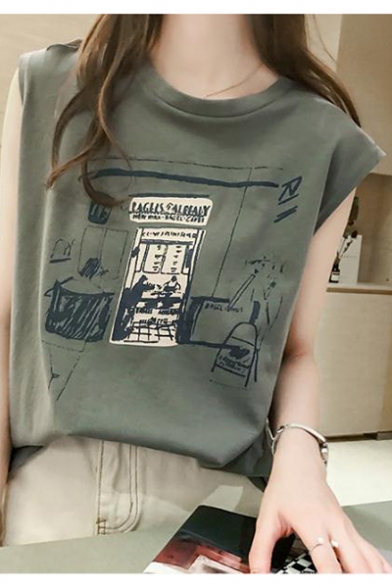 Girls Summer Hip Hop Style Fashion Round Neck Sleeveless Casual Loose Tank Top