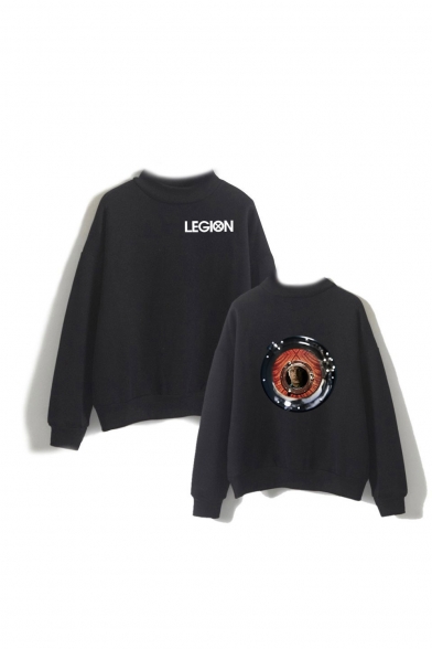 Legion Character Printed Mock Neck Long Sleeve Pullover Sweatshirt