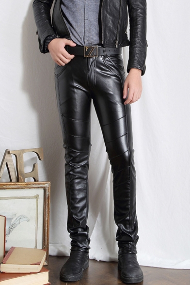 mens black leather pants