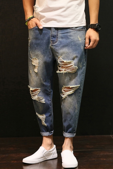 mens ripped tapered jeans