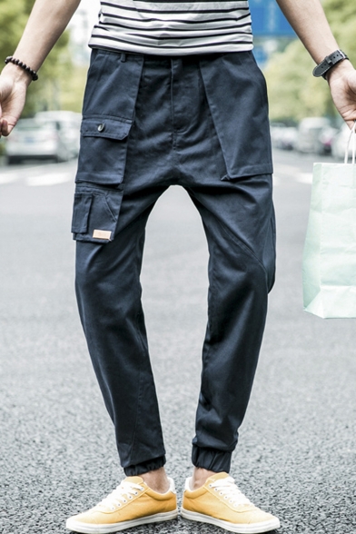 Men's New Fashion Solid Color Multi-pocket Casual Cotton Cargo Pants