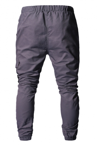 Men's Summer Fashion Flap Pocket Simple Plain Drawstring Waist Casual Cargo Pants