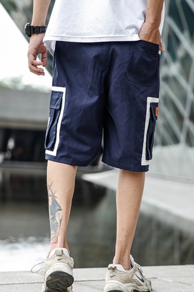 Men's Summer New Trendy Colorblocked Flap Pocket Side Loose Fit Casual Cargo Shorts