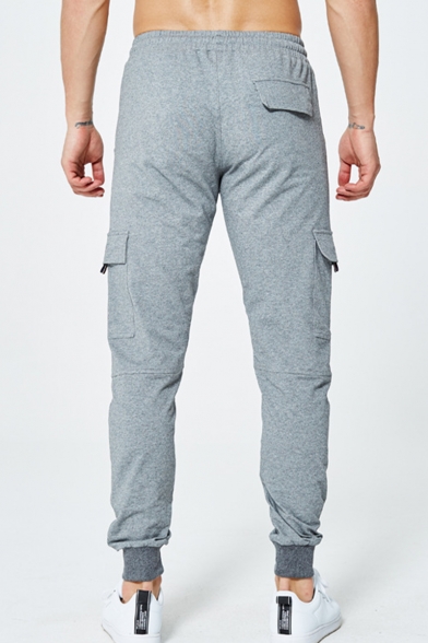 Men's Trendy Flap Pocket Simple Solid Color Drawstring Waist Casual Sports Sweatpants