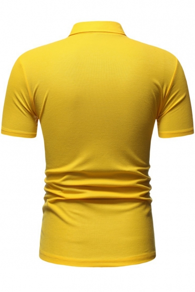 Mens Cool Gold Stamping Patchwork Simple Plain Short Sleeve Slim Fit Nightclub Polo Shirt