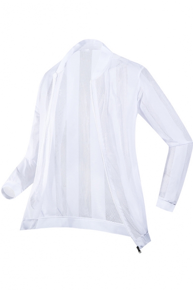 Mens Summer Trendy Breathable Sheer Mesh Panel Long Sleeve Zip Up Sun Protection Jacket Coat