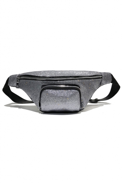New Fashion Plain Sequin Embellishment Laser Waist Belt Bag with Zipper Pocket 39*15*2 CM
