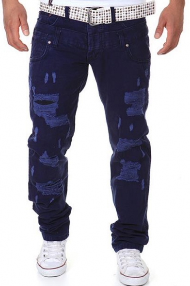 New Stylish Cool Distressed Stretch Slim Fitted Ripped Jeans Cotton Cargo Pants for Men