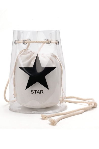 New Trendy Letter Star Printed PVC Transparent Crossbody Bucket Bag 18*23*16 CM