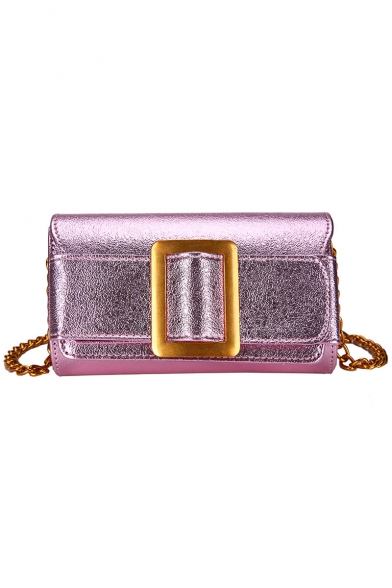 New Trendy Solid Color Belt Buckle Vintage Square Crossbody Bag with Chain Strap 20*11*5 CM