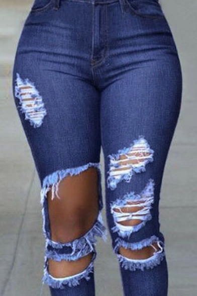 Popular Distressed Ripped Hole Vintage Washed Slim Fitted Jeans