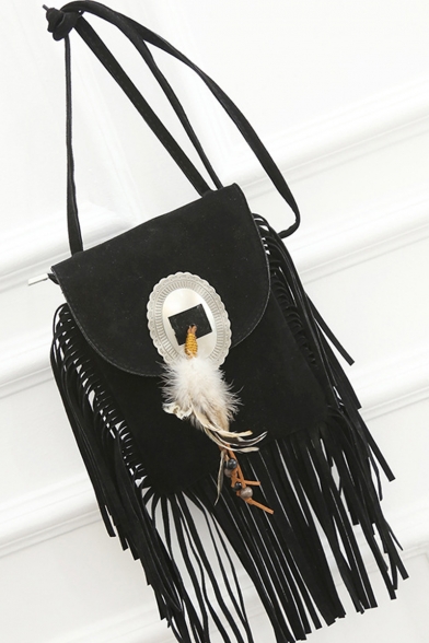 Popular Fashion Plain Feather Pendant Decoration Fringe Crossbody Messenger Bag