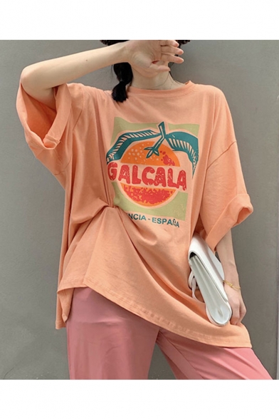 Stylish Womens Galcala Fruit Printed Drop Sleeve Active Chic Loose Blouse T-Shirts