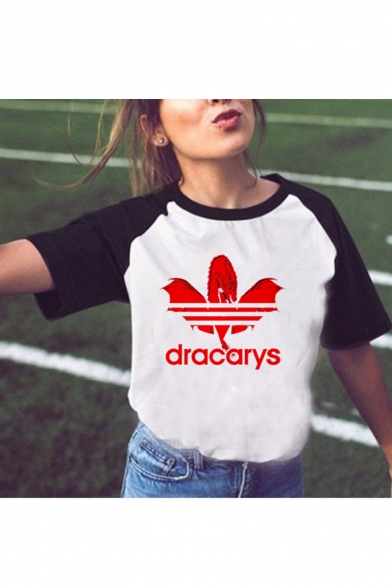 Summer Hot Trendy Dracarys Dragon Logo Printed Color Block Short Sleeve Relaxed T-Shirt