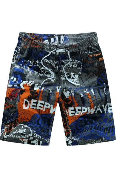 Summer Men's Big and Tall Quick Drying Drawstring Waist Beach Shorts Swim Trunks for Guys with Side Cargo Pocket