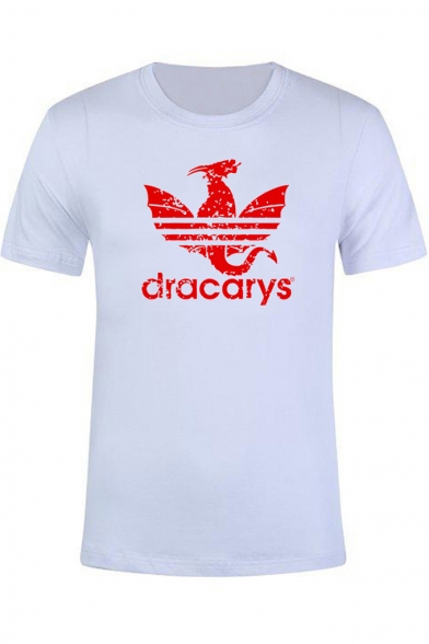 Summer Popular Dragon Dracarys Pattern Round Neck Short Sleeve White T-Shirt