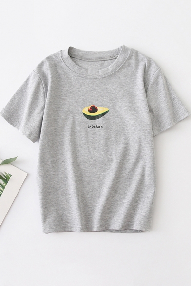 Summer Simple Popular Avocado Pattern Round Neck Short Sleeve Casual T-Shirt