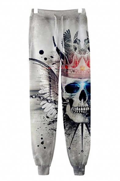 Unisex Cool Fashion Skull Printed Drawstring Waist Casual Relaxed Sweatpants