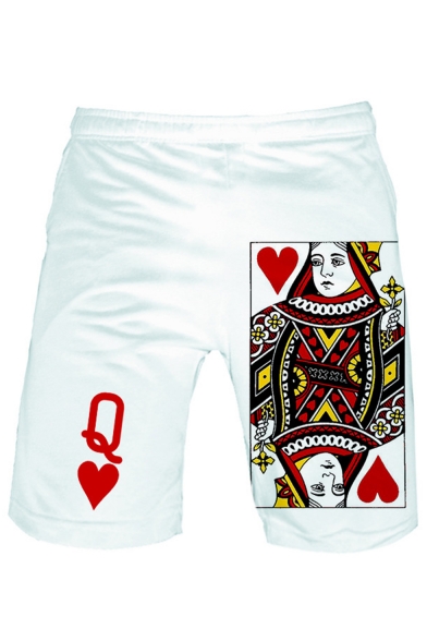 Unisex New Fashion Popular 3D Poker Printed Drawstring Waist Casual Relaxed Sweat Shorts