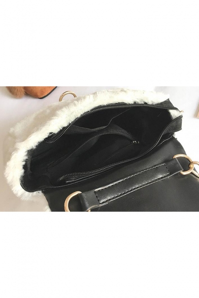 Women's Fashion Plain Sequin Embellishment Belt Buckle Plush Crossbody Bag 22*14*9 CM