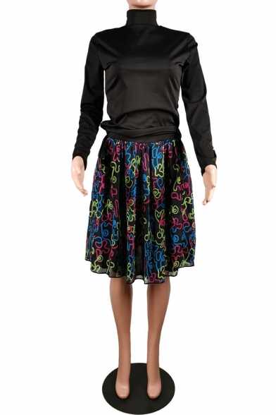 Womens Classic Stylish Neon Print Layer Mesh High Waist Midi Skirt