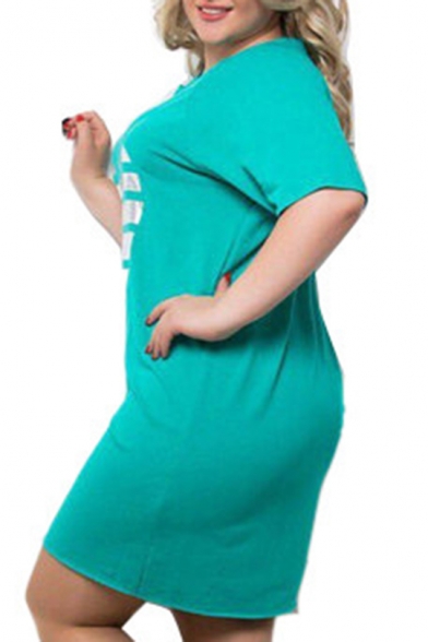 Womens Plus Size Hot Fashion Heart Print Short Sleeve Round Neck Mini T-Shirt Dress