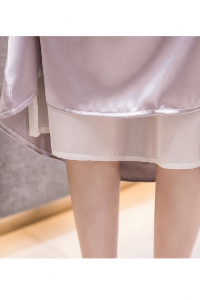 Womens Stylish Simple Plain Soft Silk Maxi Swing Skirt