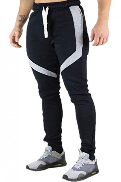 Casual Colorblock Patched Drawstring Waist Skinny Fit Men's Fashion Joggers Sport Sweat Pants
