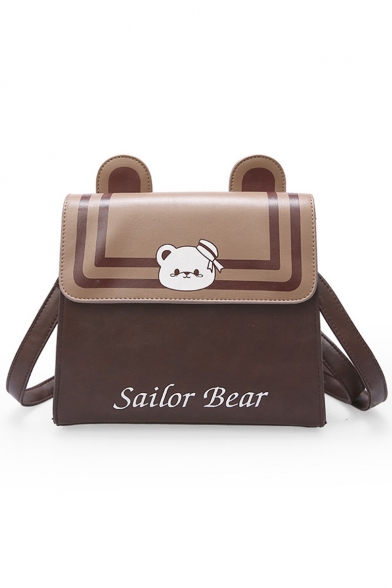 Cute Cartoon Bear Letter SAILOR BEAR Stripe Printed Brown Crossbody Messenger Bag 23*10*20 CM