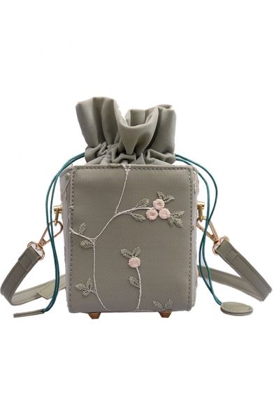 Designer Personalized Lace Floral Pattern Drawstring Square Bucket Bag 13*12*11 CM
