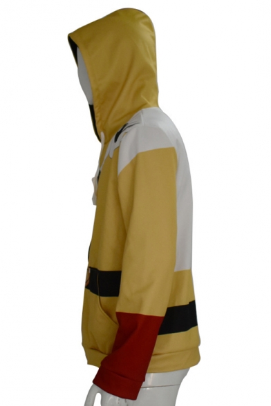 Fashion Color Block Long Sleeve Zip Up Yellow Cosplay Costume Hoodie