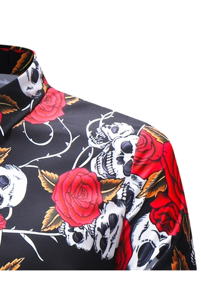 skull print button up shirt