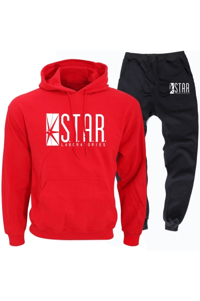 Fashion Star Pattern Loose Fit Drawstring Hoodie with Casual Sweatpants Two-Piece Set