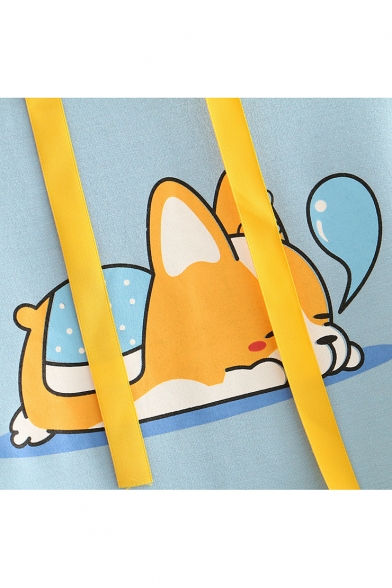Girls Cartoon Sleeping Dog Print Colorblock Long Sleeve Casual Leisure Hoodie