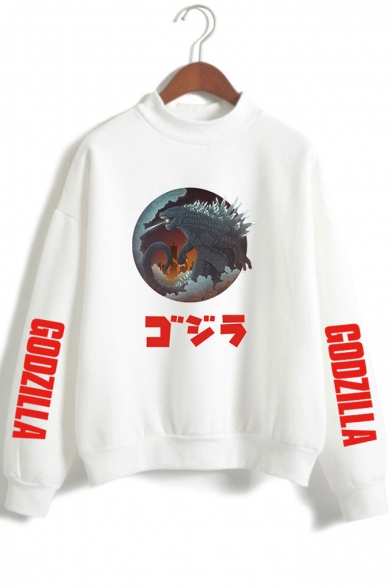 Godzilla King of the Monsters Mock Neck Long Sleeve Loose Fit Pullover Sweatshirt