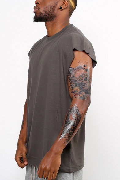 Guys Cool Street Hip Hop Fashion Simple Plain Round Neck Oversized Casual Tank