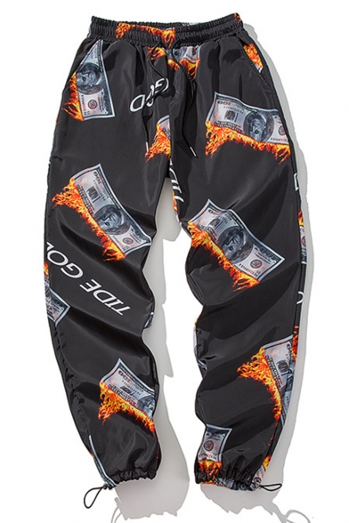 Guys Popular Fashion Fire Dollar Printed Casual Loose Hip Pop Outdoor Track Pants