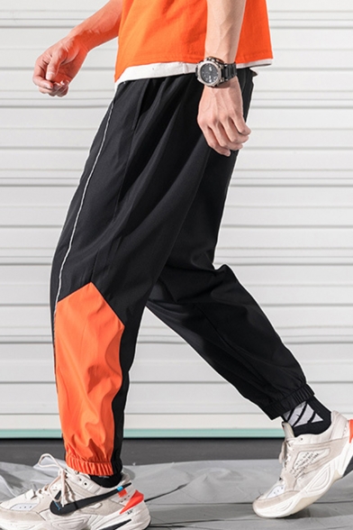 Guys Street Style Fashion Colorblock Letter FANPIN Printed Drawstring Waist Elastic Cuffs Casual Loose Track Pants