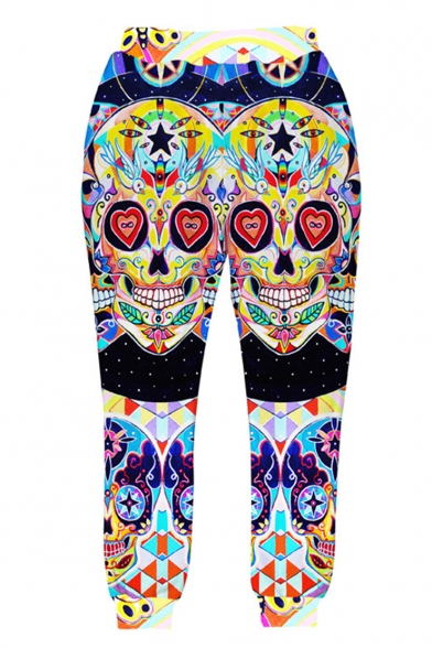 Hot Fashion Creative Colorful Skull 3D Printed Casual Cotton Joggers Sweatpants for Guys
