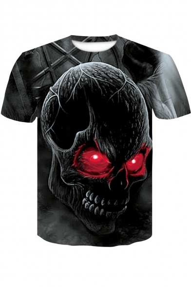 Hot Popular Black Skull 3D Printed Round Neck Short Sleeve T-Shirt