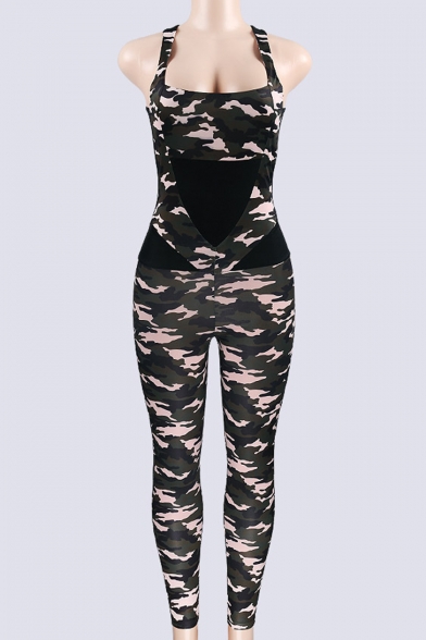 Hot Trendy Womens Sleeveless Straps Back Patch Playsuit Camo Jumpsuits