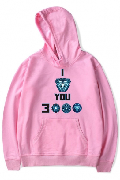 Iron Letter I LOVE YOU 3000 Printed Casual Loose Pullover Hoodie