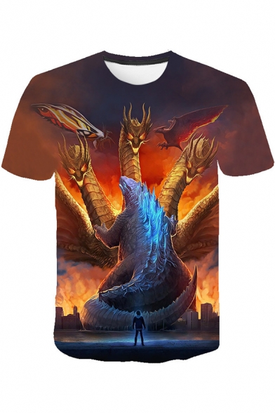 King of the Monsters Cool 3D Figure Dragon Printed Round Neck Short Sleeve T-Shirt
