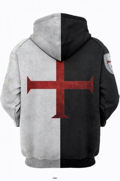 Knights Templar Cross Pattern Long Sleeve Sport Loose Hoodie