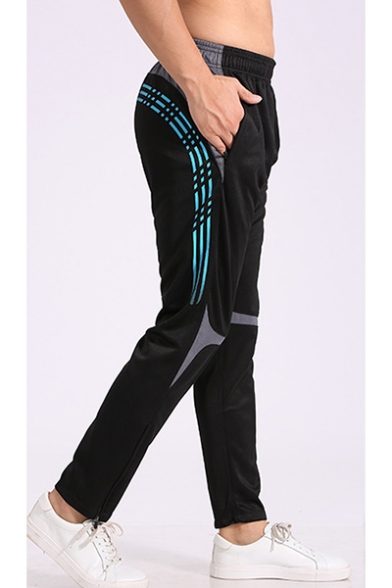 Men's Fashion Colorblock Striped Printed Elastic Waist Running Sports Track Pants