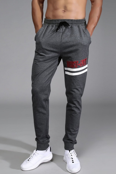 Men's Fashion Letter BEST-FIT Stripe Printed Drawstring Waist Casual Warm Sports Sweatpants